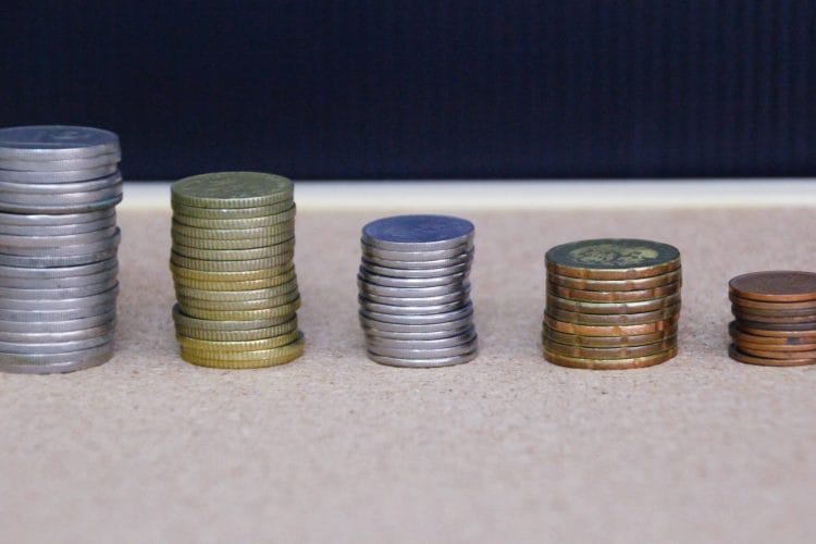 A few piles of coins.